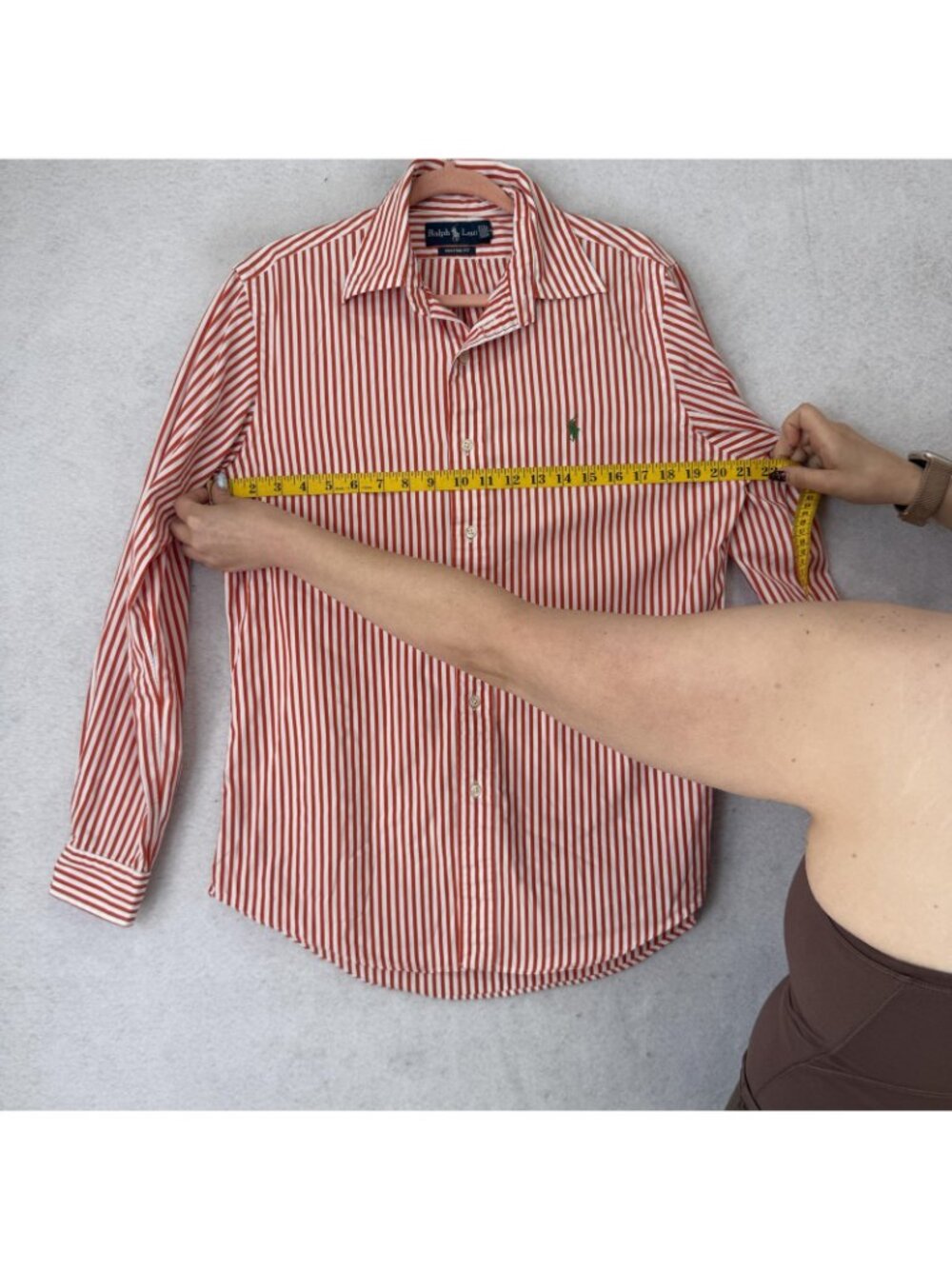 Ralph Lauren Shirt Mens Medium Red White Stripe Pony Cotton Custom Fit Button-Up - Picture 6 of 8